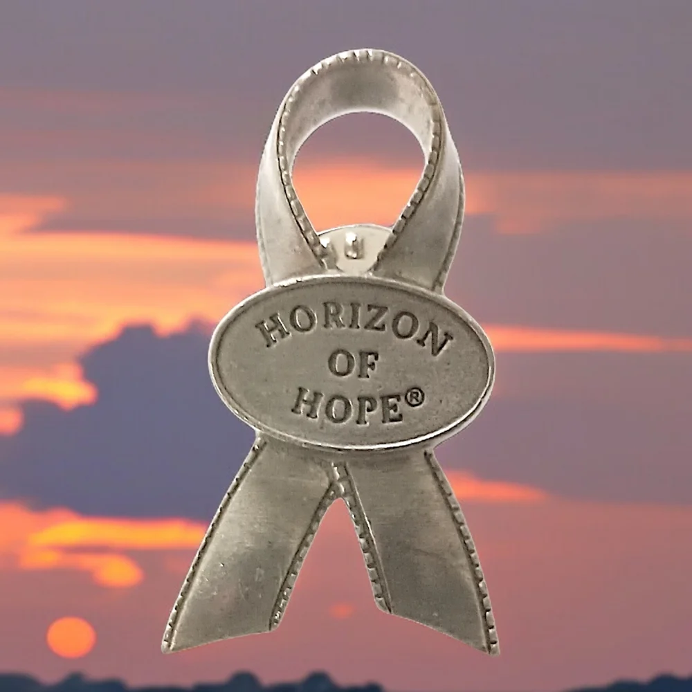 Longaberger Horizon of Hope Lapel Pin Basket‎ Tie On Pewter Vintage USA Ribbon
